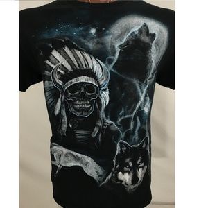 Native American Skull Headdress Wolves L